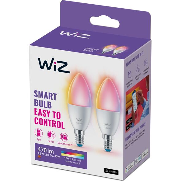 WiZ WiZ,Candle,4,9W,2200-6500 (RGB),C37,E14,2 pcs lightsource