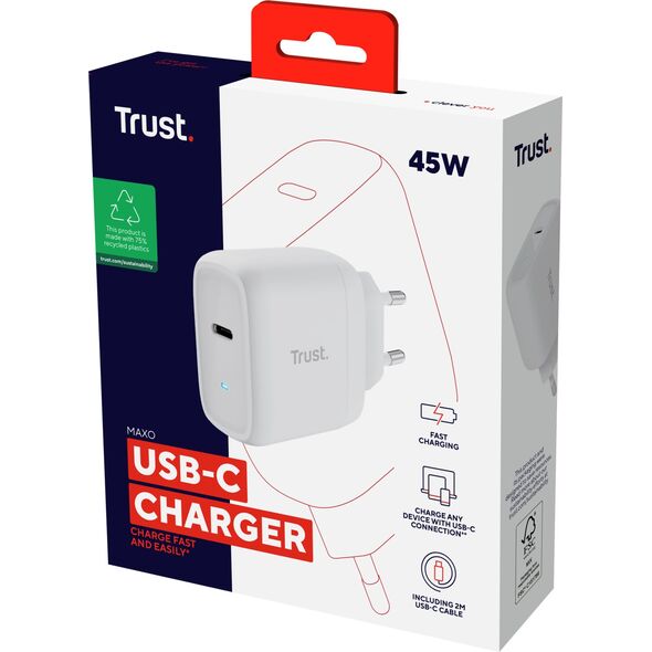 Ładowarka Trust Ładowarka MAXO USB-C 45W biala