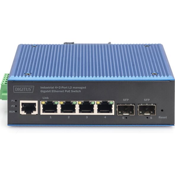 Switch Digitus Digitus Przemysłowy przełącznik Gigabit Ethernet PoE, 4+2 porty, zarządzalny na warstwie łącza danych (L2)