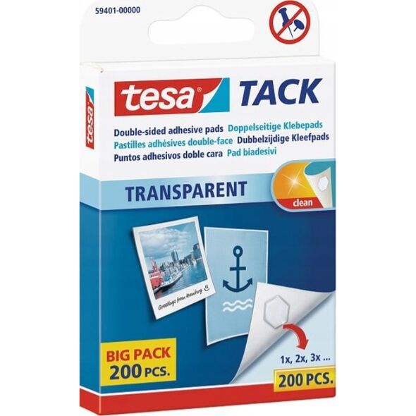 Tesa tesa adhesive pads TACK, 200pcs., reusable, transparent