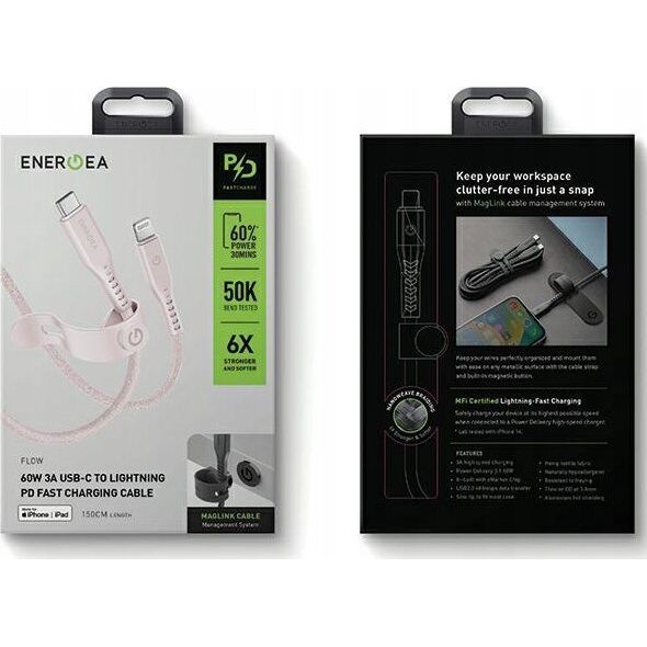 Kabel USB Energea USB-C - Lightning 1.5 m Różowy