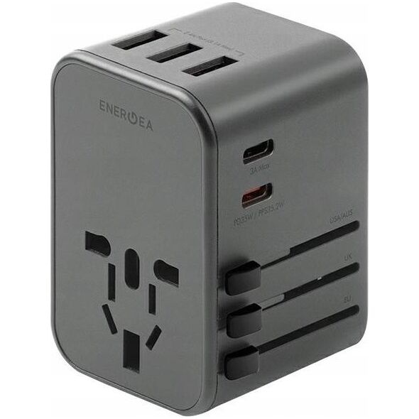 Ładowarka Energea ENERGEA ład. siec. 3xUSB+2xUSB-C PD-PPS-QC 3.0 35.5W 3A2C adapter 4w1 US/UA/EU/UK szary/gunmetal Travelworld