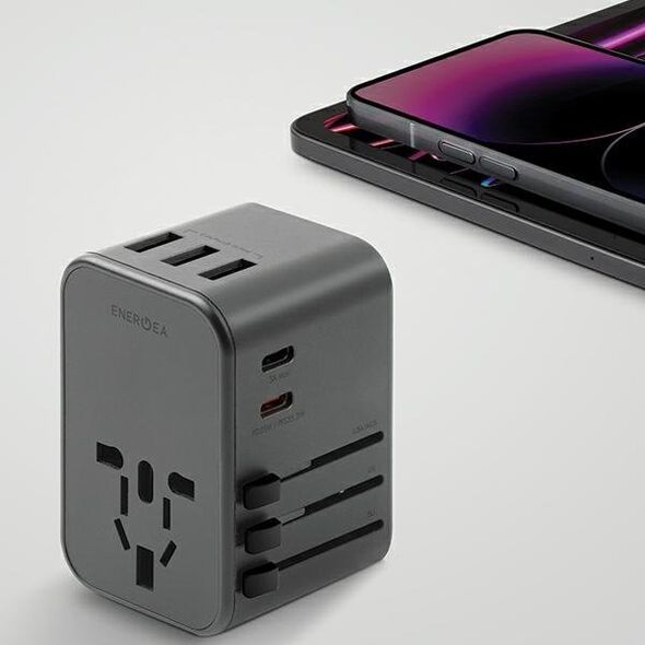 Ładowarka Energea ENERGEA ład. siec. 3xUSB+2xUSB-C PD-PPS-QC 3.0 35.5W 3A2C adapter 4w1 US/UA/EU/UK szary/gunmetal Travelworld
