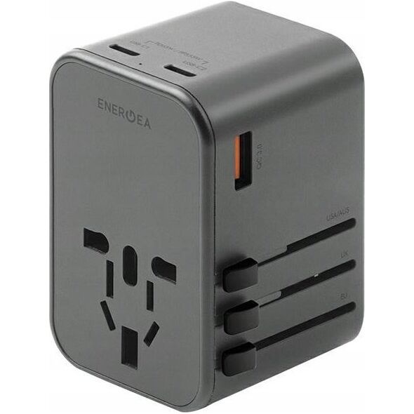 Ładowarka Energea ENERGEA ład. siec. 1xUSB+2xUSB-C PD-PPS-QC 3.0 65W 1A2C adapter 4w1 US/UA/EU/UK szary/gunmetal Travelworld Adapter GaN65W