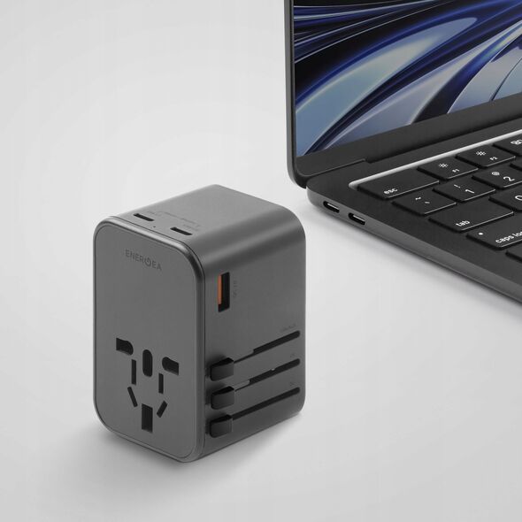 Ładowarka Energea ENERGEA ład. siec. 1xUSB+2xUSB-C PD-PPS-QC 3.0 65W 1A2C adapter 4w1 US/UA/EU/UK szary/gunmetal Travelworld Adapter GaN65W