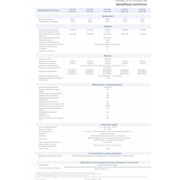 Huawei HUAWEI FUSIONSOLAR 3-PHASE INVERTER, DC 17KW/18,7KVA
