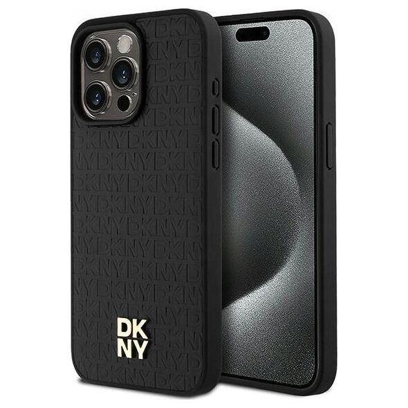 DKNY DKNY DKHMP15XPSHRPSK iPhone 15 Pro Max 6.7" czarny/black hardcase Leather Monogram Pattern Metal Logo MagSafe
