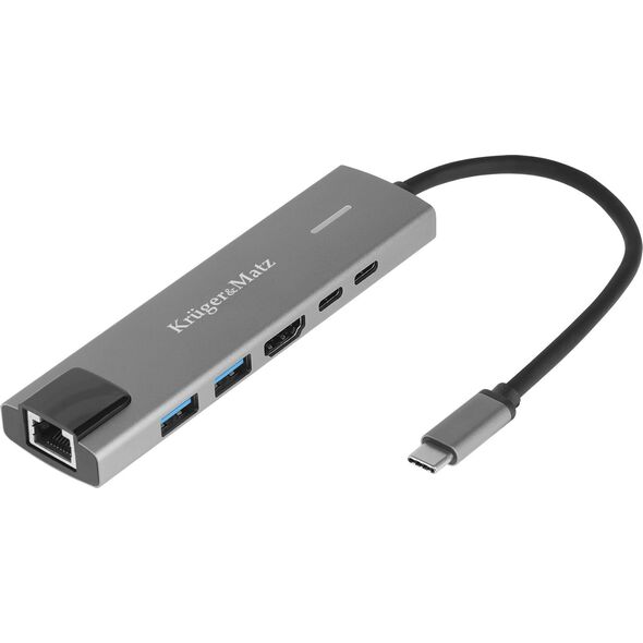 Adapter USB Kruger&Matz Adapter (HUB) USB typu C na HDMI/2x USB3.0/2x USB typu C/RJ45
