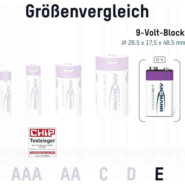 Ansmann ANSMANN 1315-0005 Li-Ion battery 9V E-Block type 400 (min. 340 mAh) 1 box