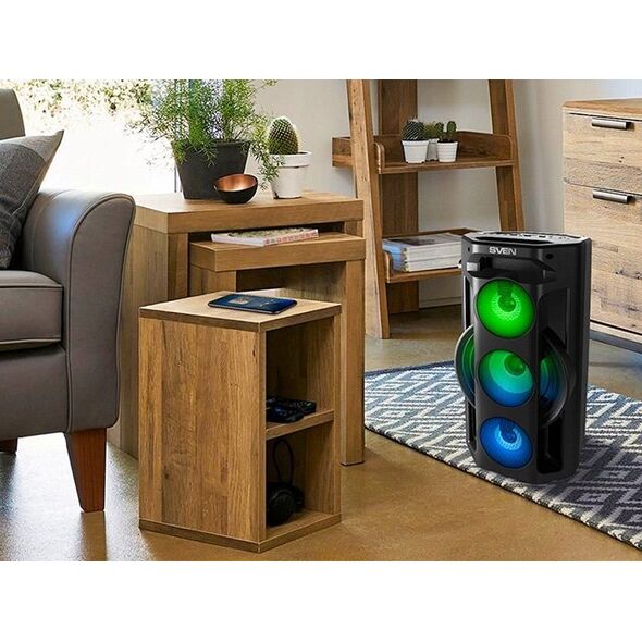 Głośnik Sven SVEN PS-680, juodas, power output 2x32.5W (RMS), TWS, Bluetooth, FM, USB, Micro SD, LED-display, RC, lithium battery, SV-020187