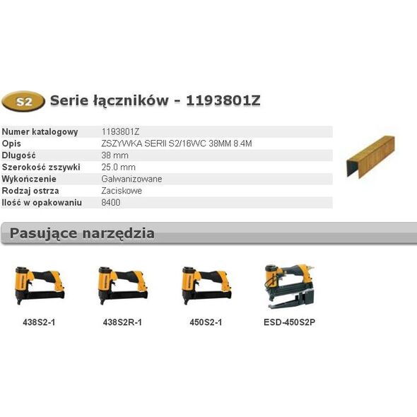 Bostitch BOSTITCH ZSZYWKI S2/16WC 38MM 8.4M B1193801Z - 1193801Z