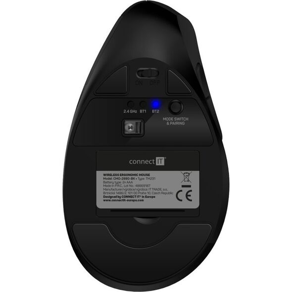 Mysz Connect IT CONNECT IT FOR HEALTH Verti TriMode ergonomická vertikální myš, bezdrátová, černá