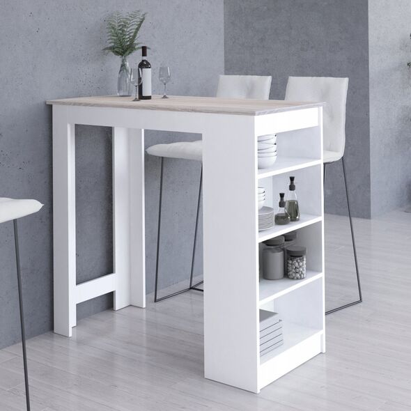 Fabryka Mebli Akord Stolik barowy pod hoker 115 cm - biały blat dąb sonoma