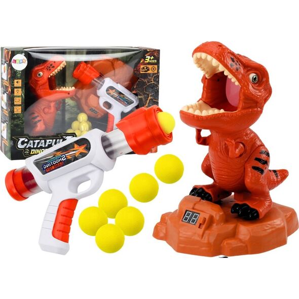 LeanToys Gra Strzelanie Do Dinozaura Zręcznościowa Kulki Pistolet Zestaw