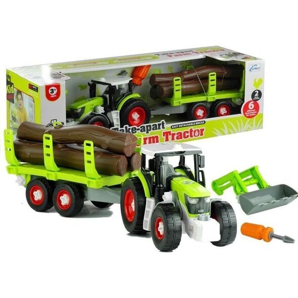 LeanToys Lean Toys Montavimo traktorius su priekaba medienai 43 cm