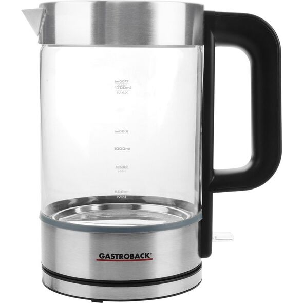 Czajnik Gastroback Gastroback Design Basic, 1.7 L, 3000 W, Stainless steel, Transparent, Glass, Stainless steel, Water level indicator, Overheat protection