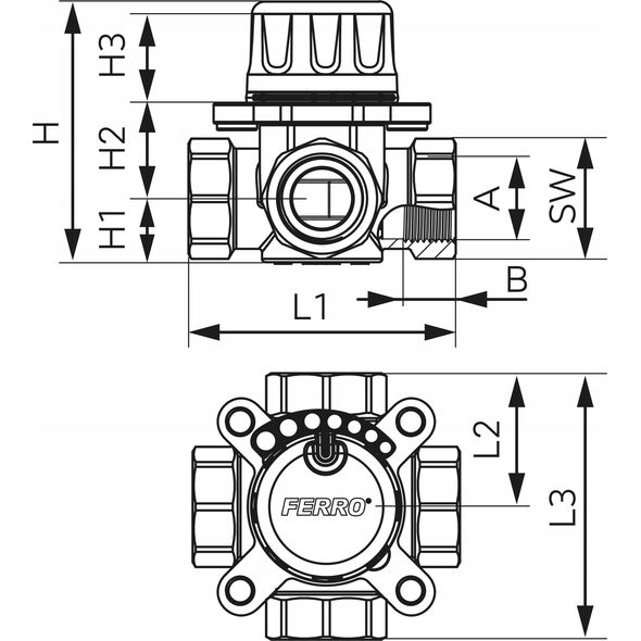 Ferro Ferro zawór mieszający 4-drogowy 1" GW ZMV42