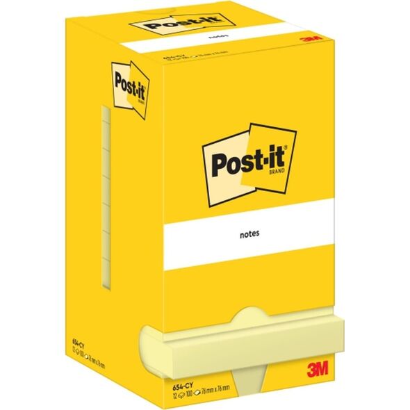 Post-it Post-It 654-CY, Square, Yellow, Paper, PEFC, 76 mm, 76 mm