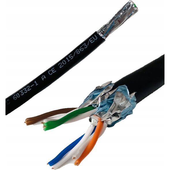 Digitus Kabel instalacyjny zewnętrzny suchy DIGITUS kat.7, S/FTP, Fca, AWG 23/1, PE, 100m, czarny
