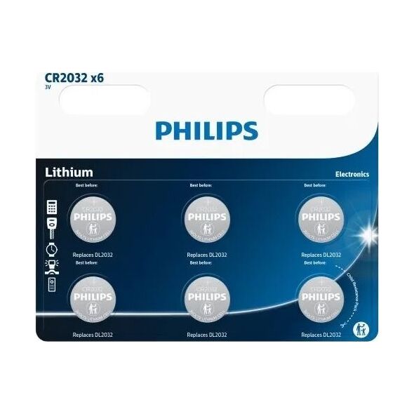 Philips Philips CR2032P601B, CR2032, Lithium, 6 pc(s), Silver