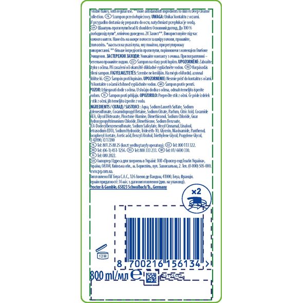 head & shoulders Plaukų šampūnas Head&Shoulders Classic Clean, 800 ml