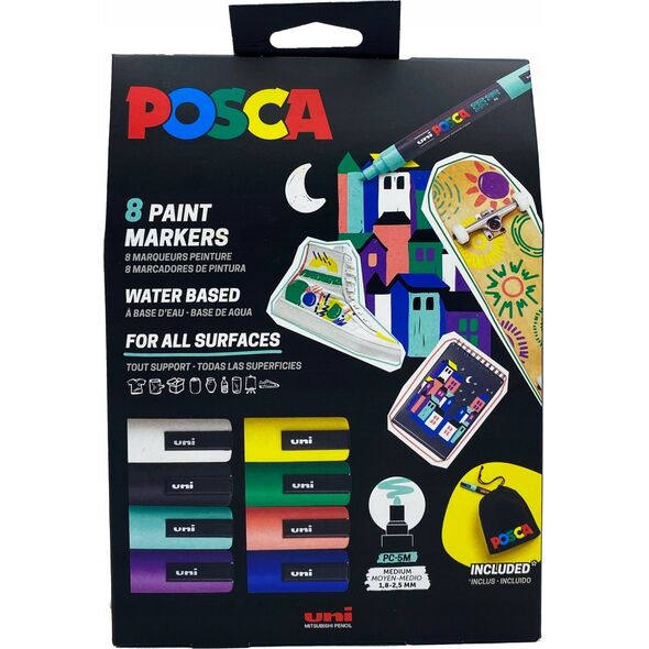 Posca POSCA Pouch sæt str. PC5M 8 ass. Farver + lille POSCA pose