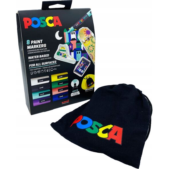 Posca POSCA Pouch sæt str. PC5M 8 ass. Farver + lille POSCA pose