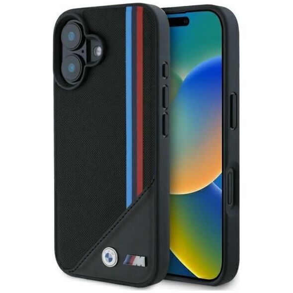BMW BMHMP16S23PUTRK iPhone 16 6.1" czarny/black hardcase M Meshed Tricolor Stripes MagSafe