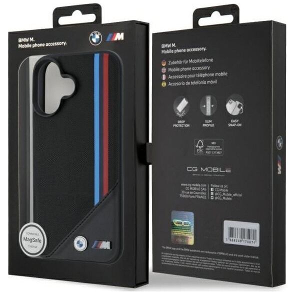 BMW BMHMP16S23PUTRK iPhone 16 6.1" czarny/black hardcase M Meshed Tricolor Stripes MagSafe