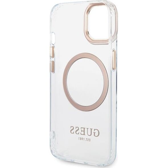 Guess GUHMP15MHTRMD iPhone 15 Plus / 14 Plus 6.7" złoty/gold hard case Metal Outline Magsafe