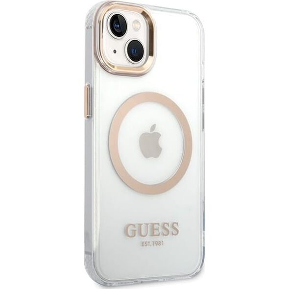 Guess GUHMP15MHTRMD iPhone 15 Plus / 14 Plus 6.7" złoty/gold hard case Metal Outline Magsafe