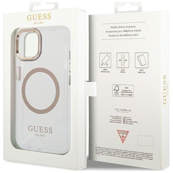 Guess GUHMP15MHTRMD iPhone 15 Plus / 14 Plus 6.7" złoty/gold hard case Metal Outline Magsafe