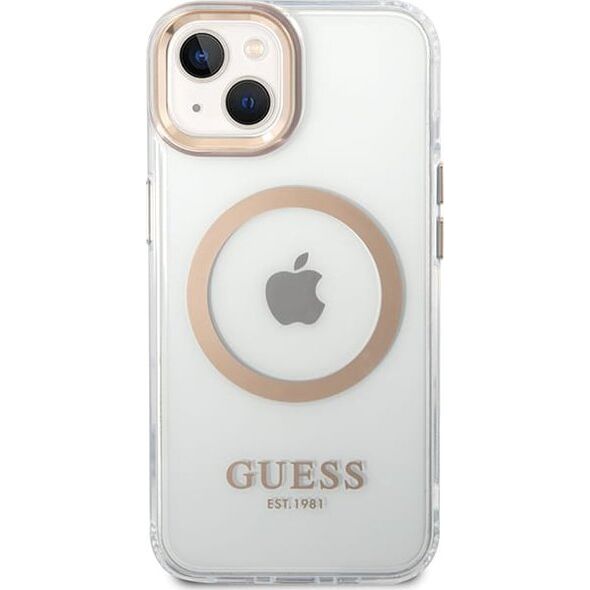 Guess GUHMP15MHTRMD iPhone 15 Plus / 14 Plus 6.7" złoty/gold hard case Metal Outline Magsafe