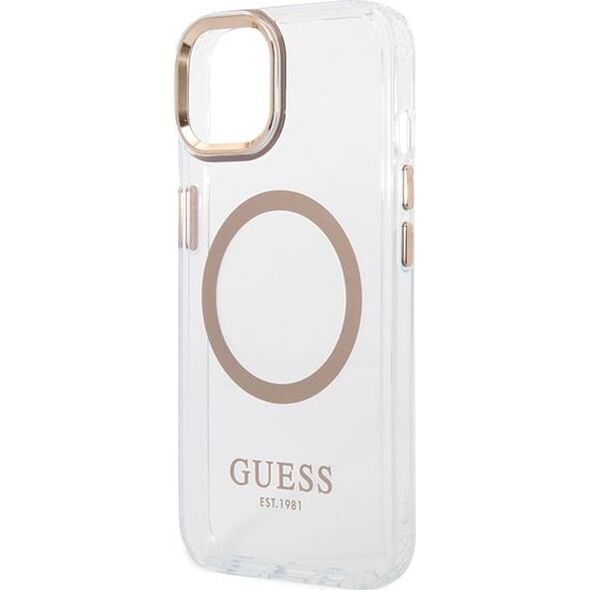 Guess GUHMP15MHTRMD iPhone 15 Plus / 14 Plus 6.7" złoty/gold hard case Metal Outline Magsafe