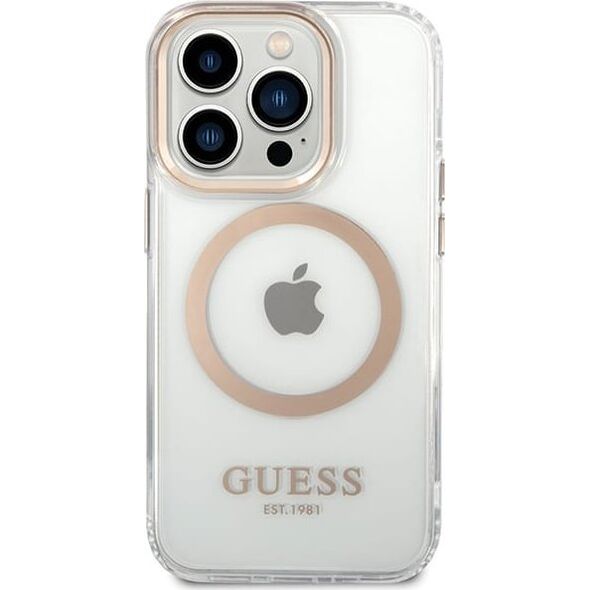 Guess GUHMP15SHTRMD iPhone 15 / 14 / 13 6.1" złoty/gold hard case Metal Outline Magsafe