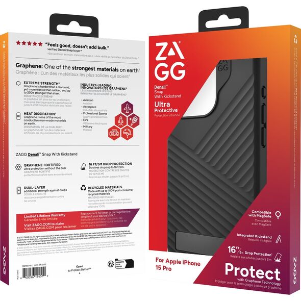 ZAGG Denali Snap Kickstand Case for iPhone 15 Pro Black