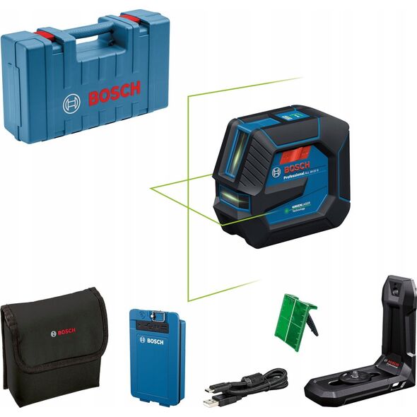 BOSCH.CROSS LASER GLL 20-22 G GREEN USB-C 1x BA 3.7V 3.0Ah XL + HOLDER LB 10 CASE