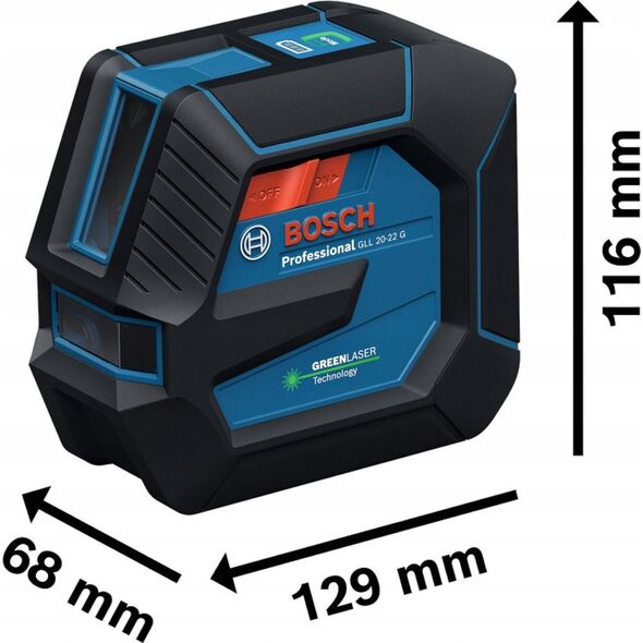 BOSCH.CROSS LASER GLL 20-22 G GREEN USB-C 1x BA 3.7V 3.0Ah XL + HOLDER LB 10 CASE