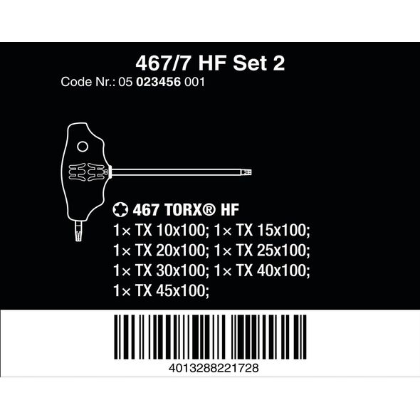 Wera Wera 467/7 TORX HF set 2 T-handle screwdrivers + rack, 7 pieces (black/green, with holding function)