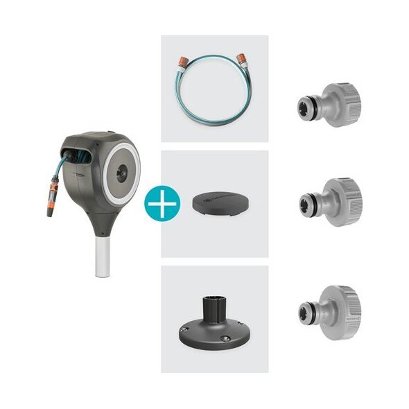 Gardena GARDENA patio hose box RollUp M, 20 meters, hose reel (grey/white, incl. cleaning syringe)