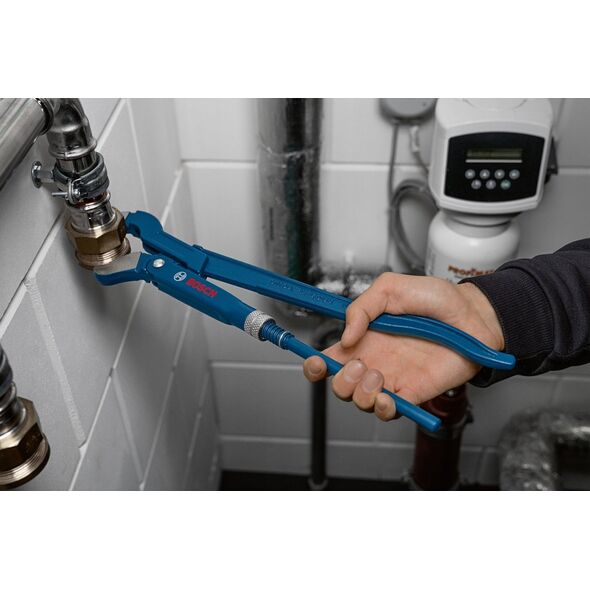 Bosch Bosch plumbing corner pipe wrench 45° Professional 420mm, S-jaw, pipe / water pump pliers (blue, gripping jaw position 45°)