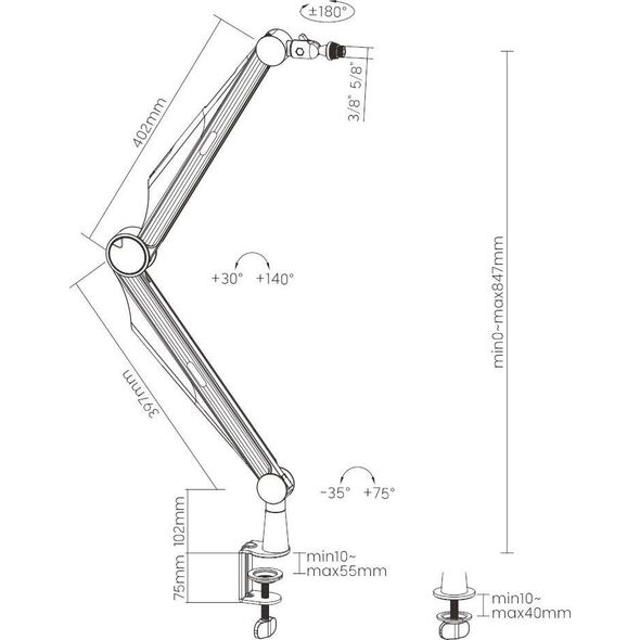 Mozos Ramię statyw mikrofonowy czarny 80 cm SB41