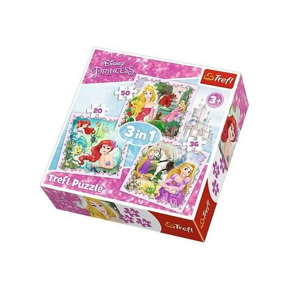 Trefl Puzzle 3w1 Roszpunka, Aurora i Arielka