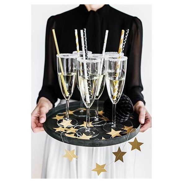 Party Deco Słomki papierowe do picia w paski, złote, 19,5cm, 10 szt. uniwersalny