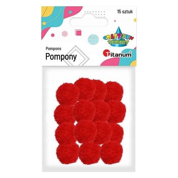 Titanum Pompony poliestrowe 18mm czerwone 15szt