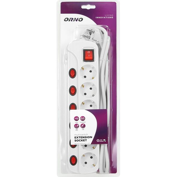 Listwa zasilająca Orno Multiswitch przeciwprzepięciowa 6 gniazd 1.5 m biała (ORAE13162(GS)/1,5M)