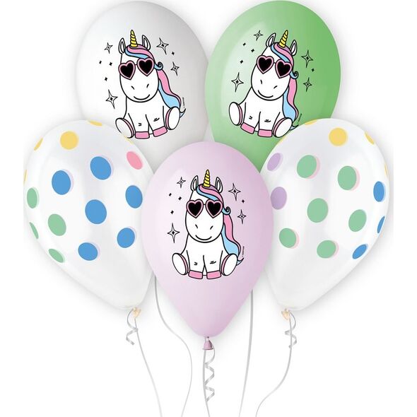 GoDan Balony premium Hel - Wesoły Jednorożec, 13" /op. 5 szt.