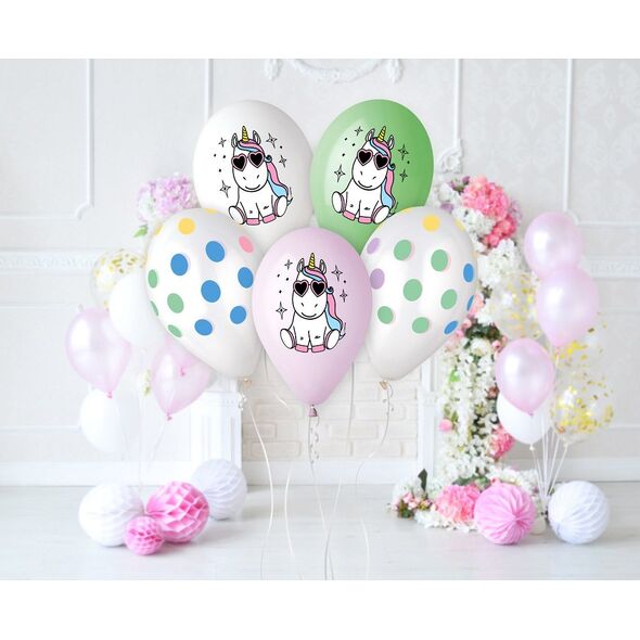 GoDan Balony premium Hel - Wesoły Jednorożec, 13" /op. 5 szt.