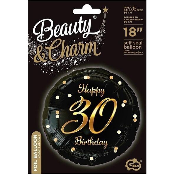 GoDan Balon foliowy B&C Happy 30 Birthday czarno-złoty