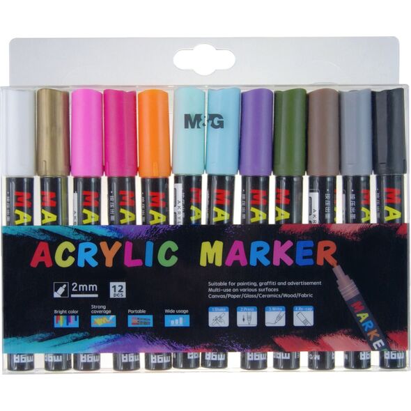 M&G Markery akrylowe 1-2mm zestaw 12 szt M&G